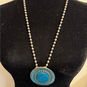 Large Turquoise Pendant Boho Necklace | Southwestern Style